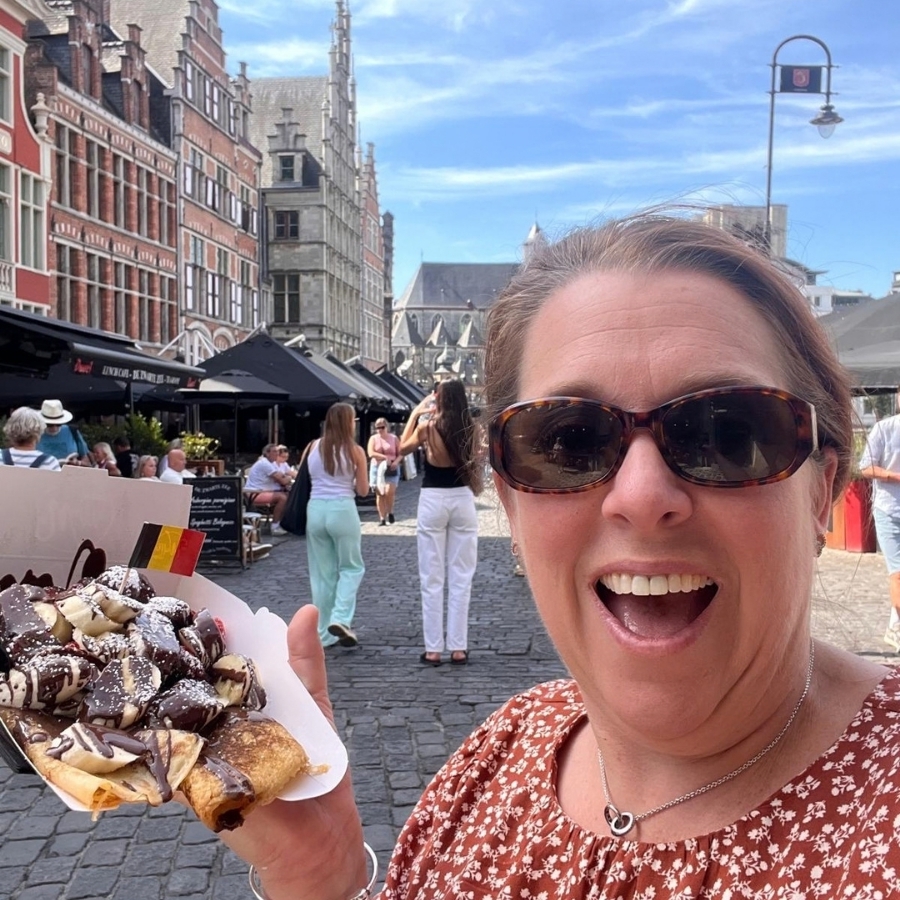 Lucy enjoying a Belgian waffle!